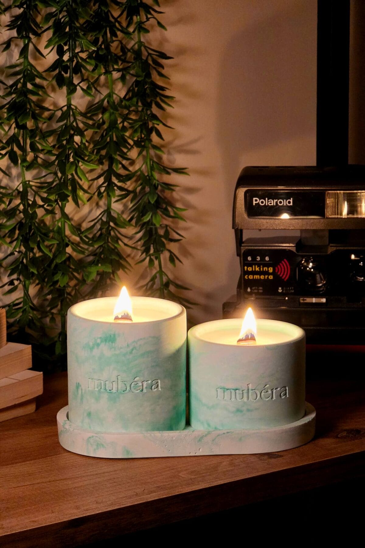 Mubéra Natural Freshness – Yeşil Mum & Dekoratif Tepsi Set - Mubéra El Yapımı Soya Wax Mum